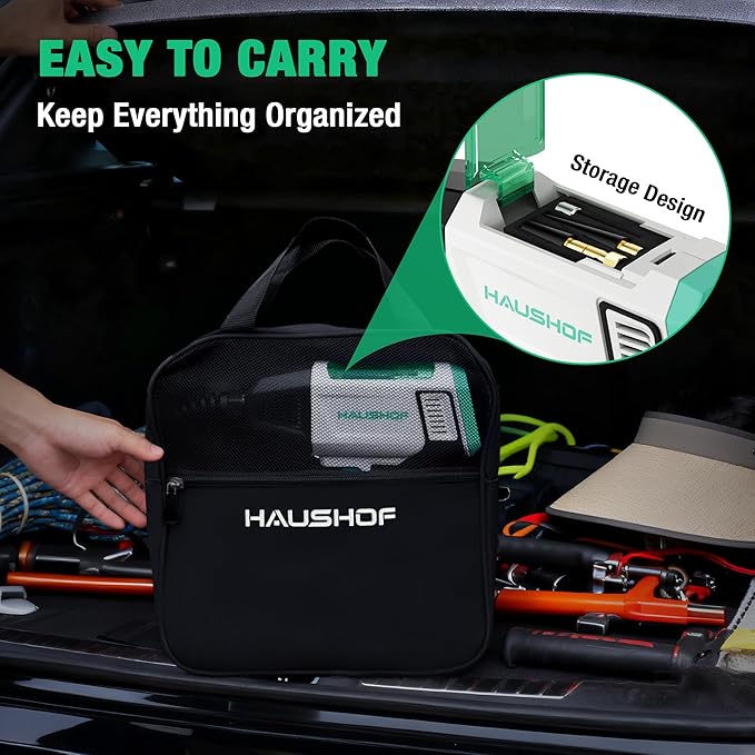 HAUSHOF Tire Inflator Portable Air Compressor, 150 PSI Cordless Air Pump with Digital Pressure Gauge, 20V Rechargeable Battery & 12V DC Power, Auto Shut-Off for Cars, Motorcycles, Bikes