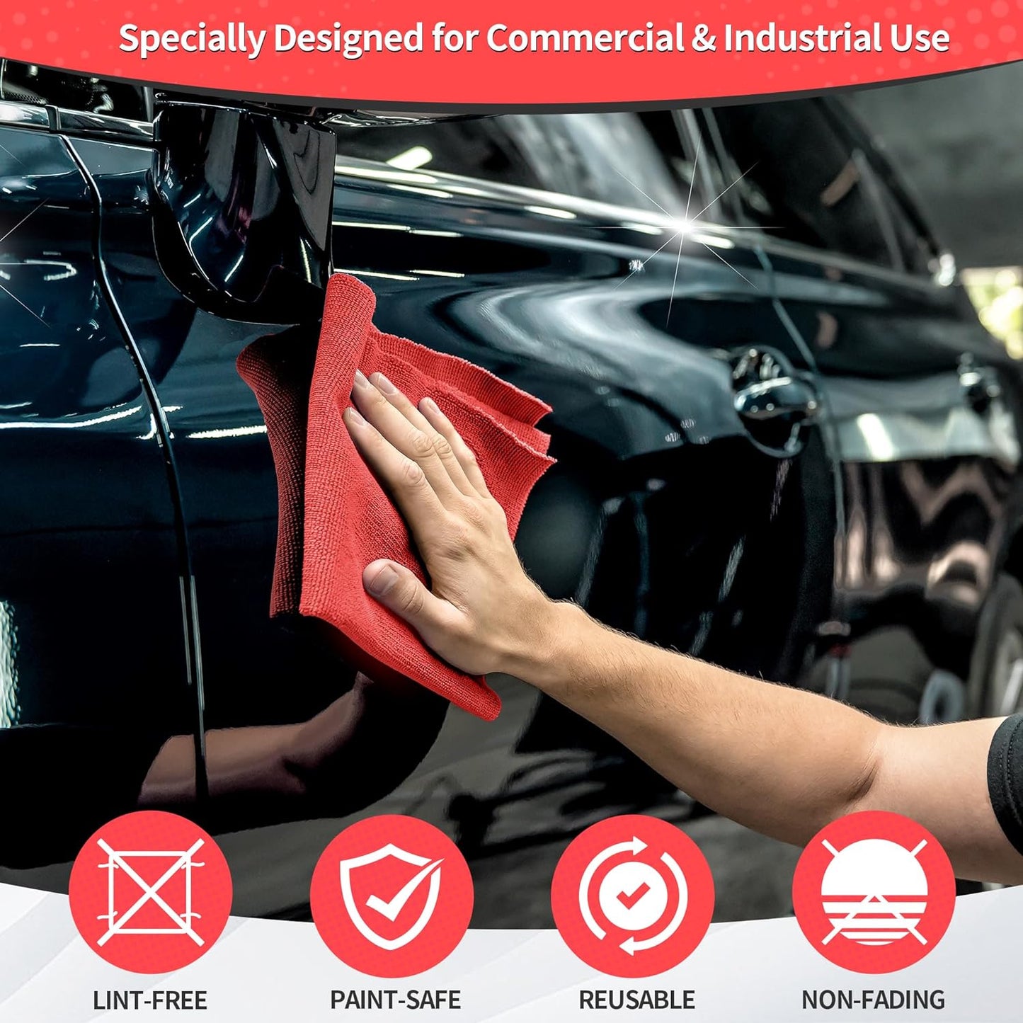 HOMERHYME Shop Towels Rags, 100 Pack Microfiber Cleaning Cloth Bulk Absorbent Detailing Rags, Lint-Free Microfiber Towels for Cars, Mechanic, Shop, Garage & Housekeeping 11.5"*11.5" Red