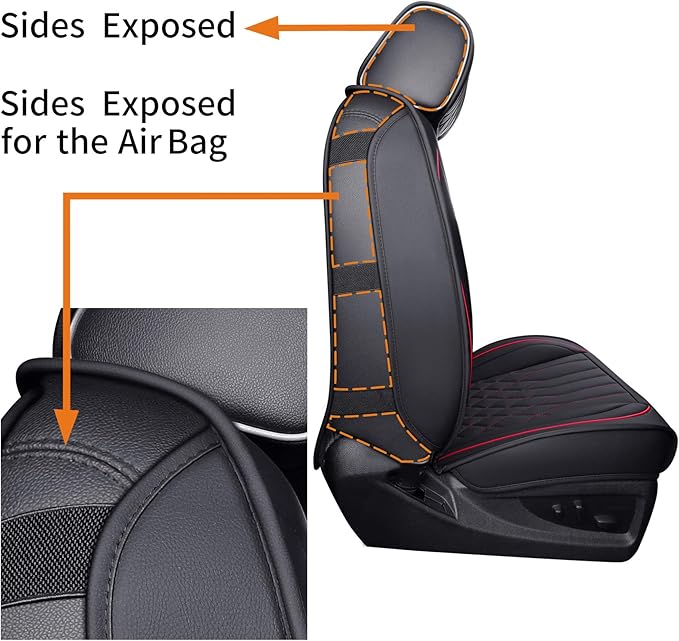 Aierxuan 2Pcs Front Chevy Silverado GMC Sierra Car Seat Covers, Custom Fit 2007-2025 1500 2500 HD 3500 HD Crew, Double, Extended Cab or Pickup Truck, with Waterproof Faux Leather (Black and Red)