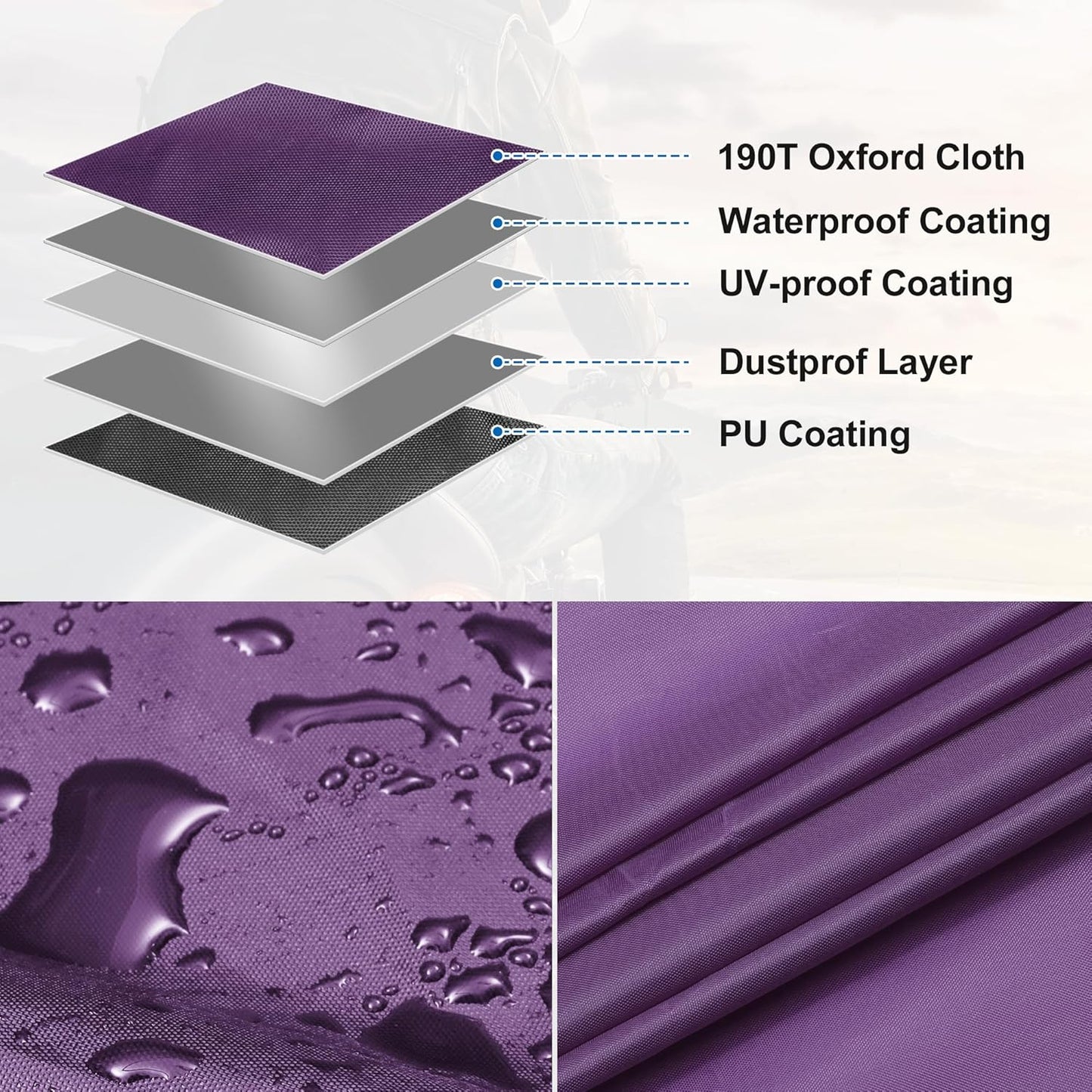 X AUTOHAUX Motorcycle Cover for Harley Davidson for Honda for Suzuki All Season Weather Waterproof Sun Motorbike Cover Fits Up to 78.74'' Motorcycles Vehicle Cover M Purple Silver Tone