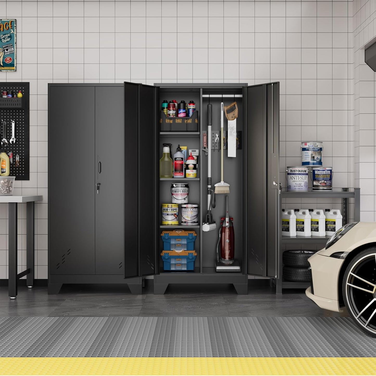 Metal Garage Storage Cabinet for Home,Storage with Doors and Shelves,61" Locking Tool for Office,Garage,Gym,School(61" Home Office Cabinet)