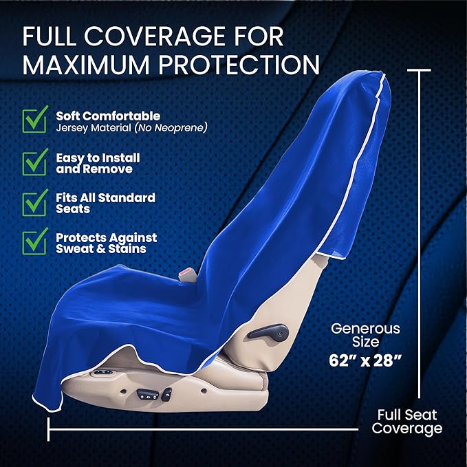 Dri Seats Waterproof Car Seat Cover – Premium Sweat Towel with Slip Resistant Backing for Front Seats in Cars, Trucks, SUVs – Universal Seat Liner, Easy Install, Machine Washable, Breathable