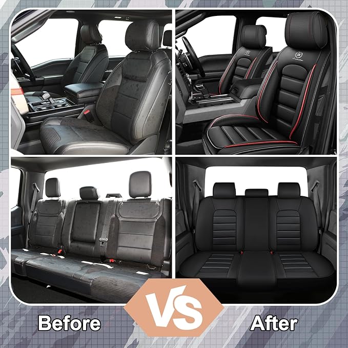 Full Set Car Seat Covers for GMC Sierra 1500/2500/3500 Denali SLT AT4 AT4X Base Seat Covers 2008-2025, Waterproof Premium Nappa Leather Seat Protectors(Standard 5 Seats/Black&Red)