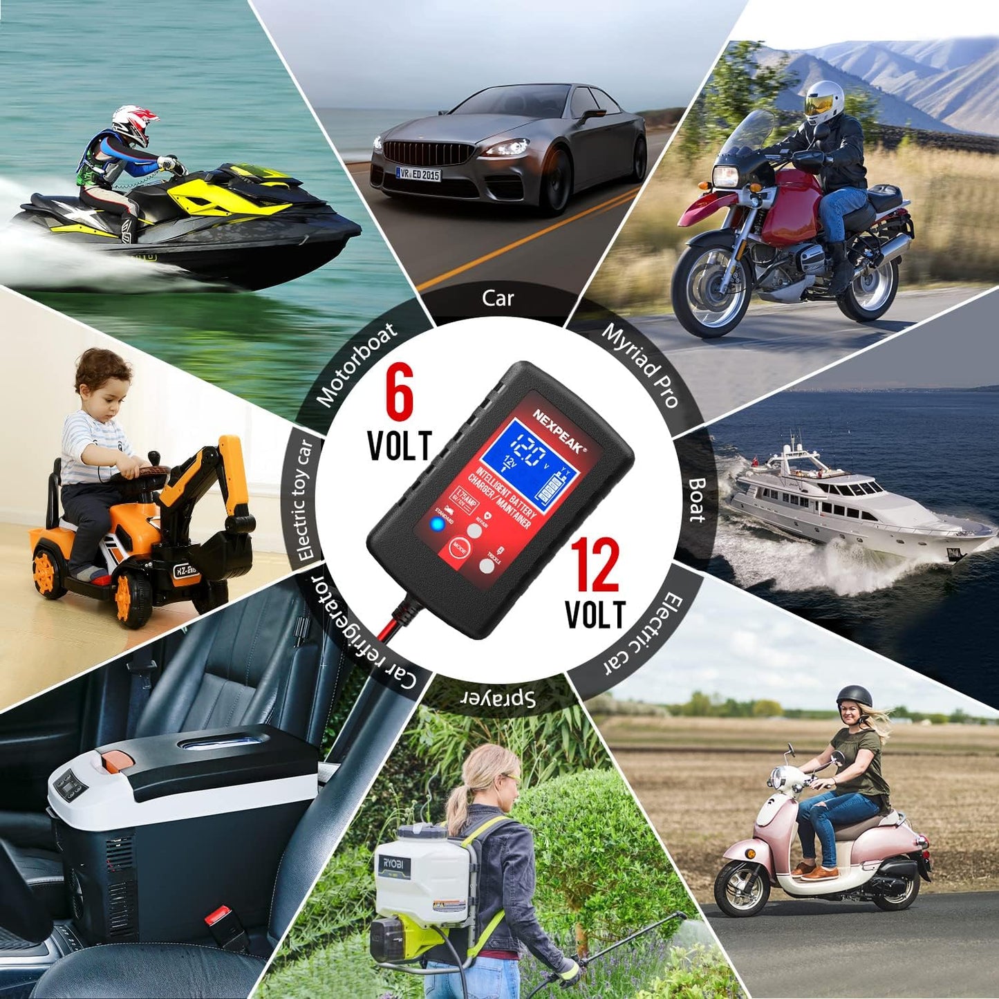 [3-Pack]1.75-Amp Car Battery Charger, 6V and 12V Smart Fully Automatic Battery Charger Maintainer, Trickle Charger, Battery Desulfator for Car, Lawn Mower, Motorcycle, Boat, Marine Lead Acid Batteries