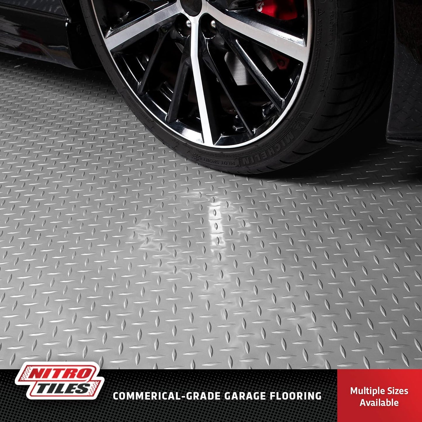 IncStores 2.5mm Thick Commercial-Grade Nitro Roll Garage Floor Mat | Flexible Vinyl Floor Mat for a Stronger and Safer Garage, Workshop, or Trailer | Diamond-Plate, Stainless Steel, 10' x 50'