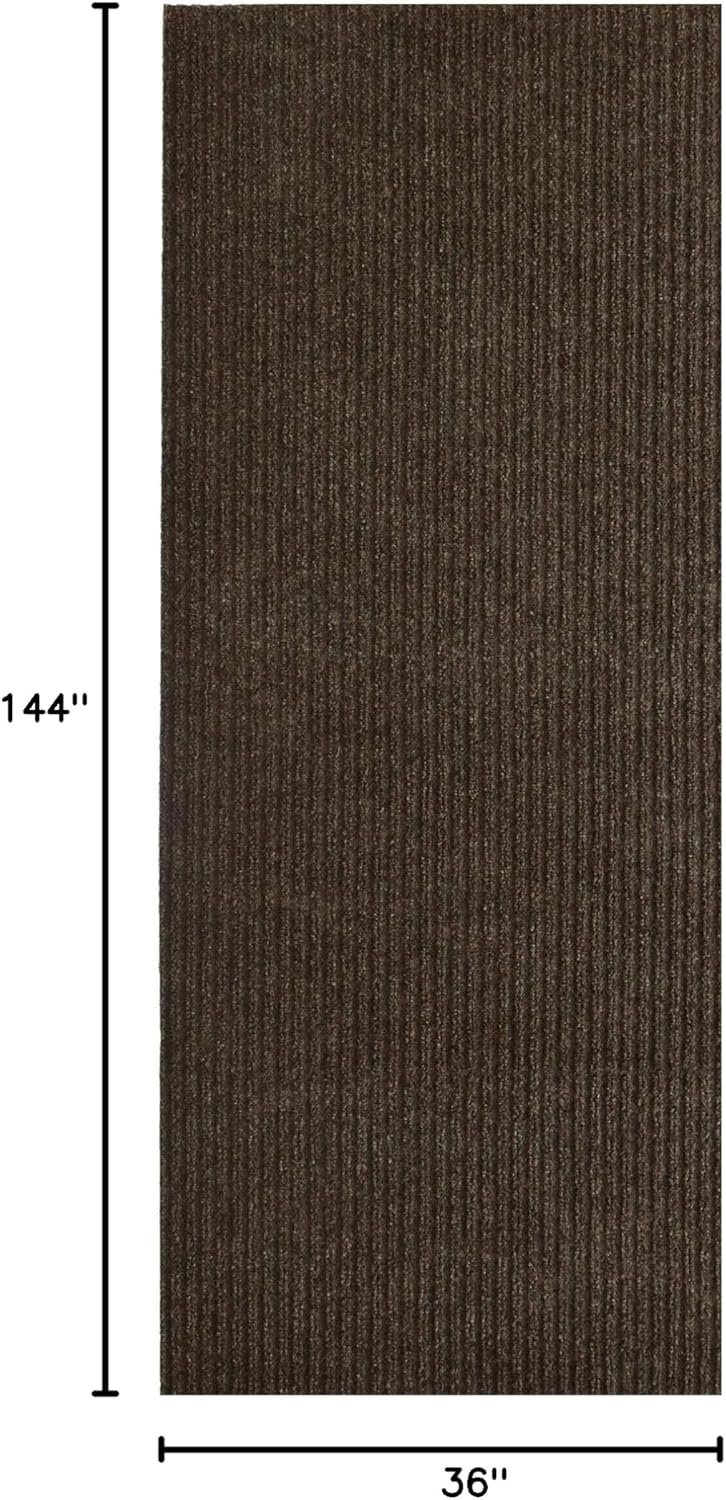 iCustomRug Spartan Weather Warrior Indoor/Outdoor Utility Ribbed Carpet Runner with Non-Slip Thermoplastic Rubber Backing, 3ft X 12ft in Brown