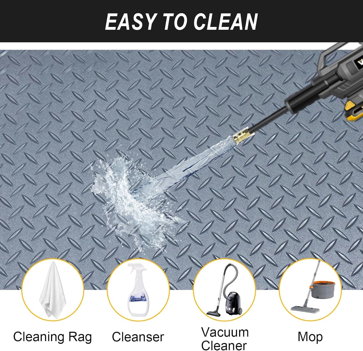 7.5x20 FT Garage Floor Mat, 2.8mm Thickened Flooring Roll with 20Pcs Tapes, Diamond Plate PVC Rubber Trailer Mat, Non-Slip Floor Protector Mat for Garage, Warehouse, Gyms, Trailer(Matte Gray)