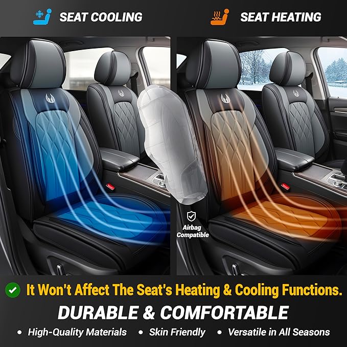 OASIS AUTO Car Seat Covers Full Set Premium Waterproof Faux Leather Cushion Universal Accessories Fit SUV Truck Sedan Automotive Vehicle Auto Interior Protector (OS010-Gray)