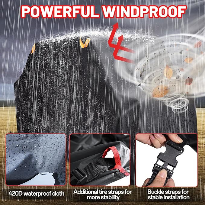 StarknightMT UTV Cover 4-6 Seater,Large 420D Waterproof Cover Compatible with Defender MAX PRO/X3 MAX/Wildcat/Prowler/Viking/Ranger Crew/RZR XP 4/Teryx4/Mule Pro/Gator XUV 590 with Reflective Strips