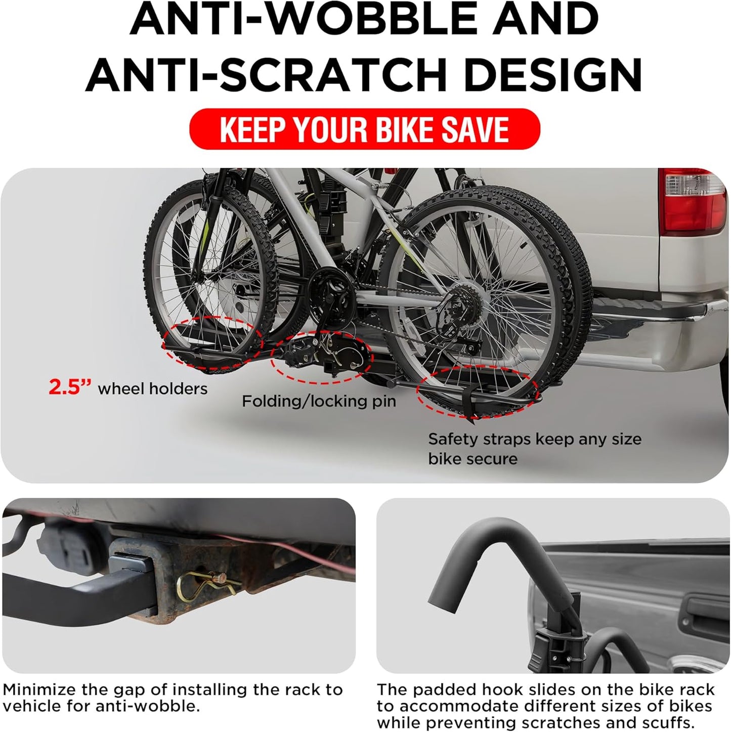 Young 2 Bike Rack Hitch Mount Foldable Platform Style, Bicycle Carrier for Cars SUVs Trucks Vans, 80 lbs. Capacity