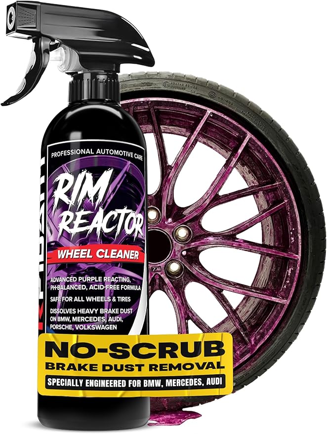 Carfidant Rim Reactor Wheel and Tire Cleaner Spray - Easily Removes Brake Dust & Grime - Safe for Aluminum, Chrome & Black Wheels - Ideal for BMW, Mercedes, Audi & Porsche Wheels - pH Neutral - 16oz