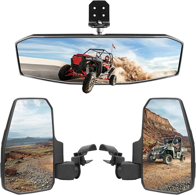 UTV Side Mirrors + Center Rearview Mirror Kit,Compatible with Polaris Ranger 1000 900 570(The Center Mirror is Only Suitable for Models with Drop-Down Mounting Holes,Not Compatible with Full-Door)