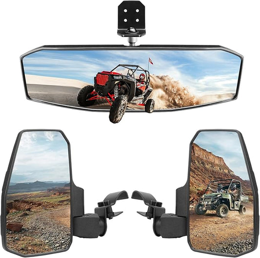 UTV Side Mirrors + Center Rearview Mirror Kit,Compatible with Polaris Ranger 1000 900 570(The Center Mirror is Only Suitable for Models with Drop-Down Mounting Holes,Not Compatible with Full-Door)
