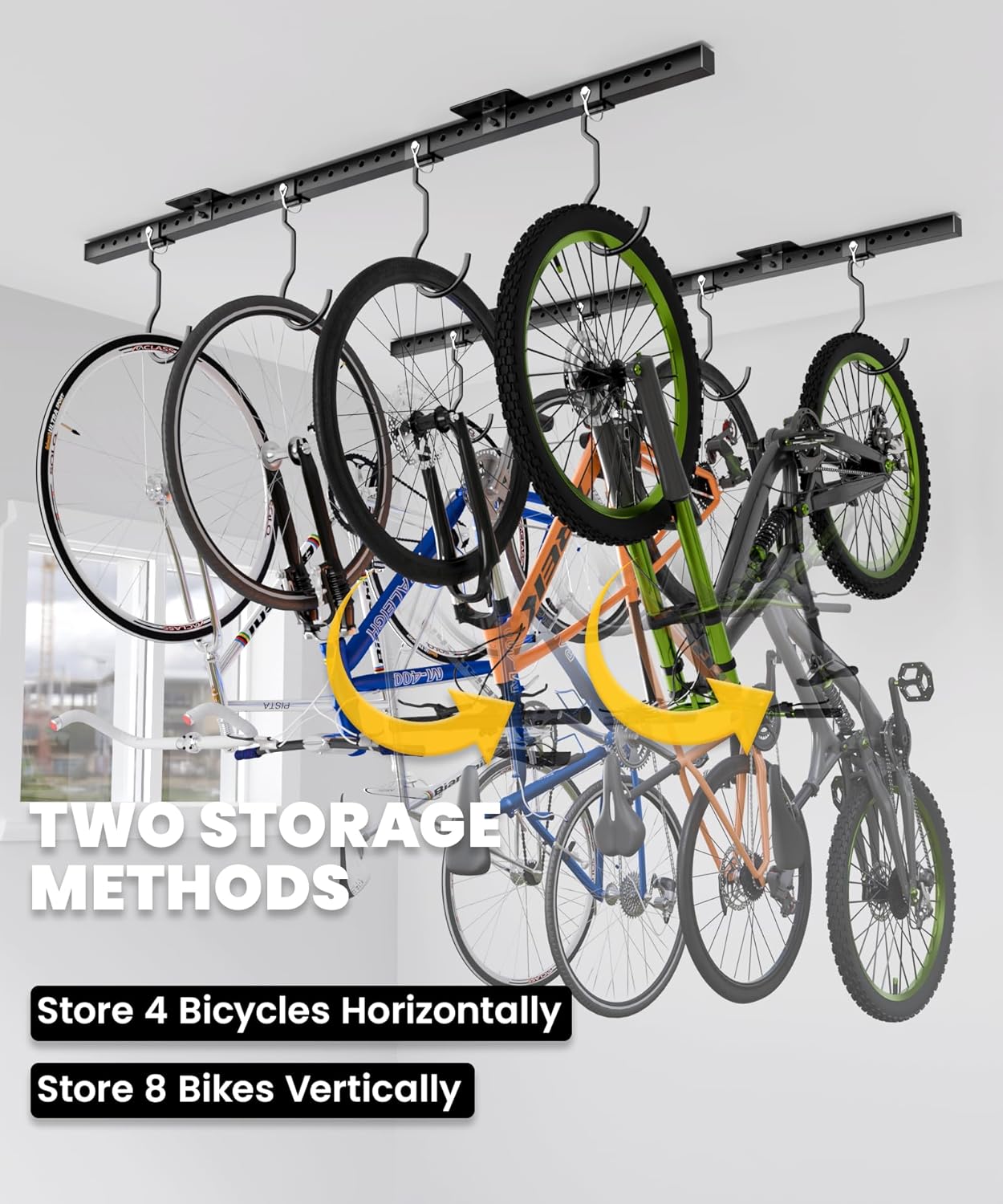 Bike Rack Celling Mount for Garage, Indoor Hangers Storage for 8 Bicycles, Heavy-duty Adjustable Bike Hooks for Garage Ceiling Support up to 640 lbs