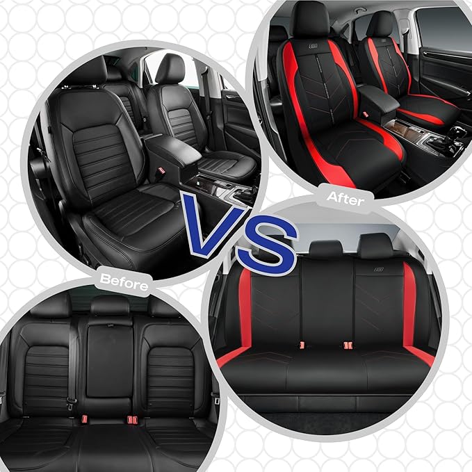 Skechers Car Seat Covers,Luxury Faux Leather Seat Covers,Waterproof Anti Slip Car Seat ProtectorFull Set,Car Accessories Airbag Universal Fit for Most Cars,Vans,Trucks,SUV,Red