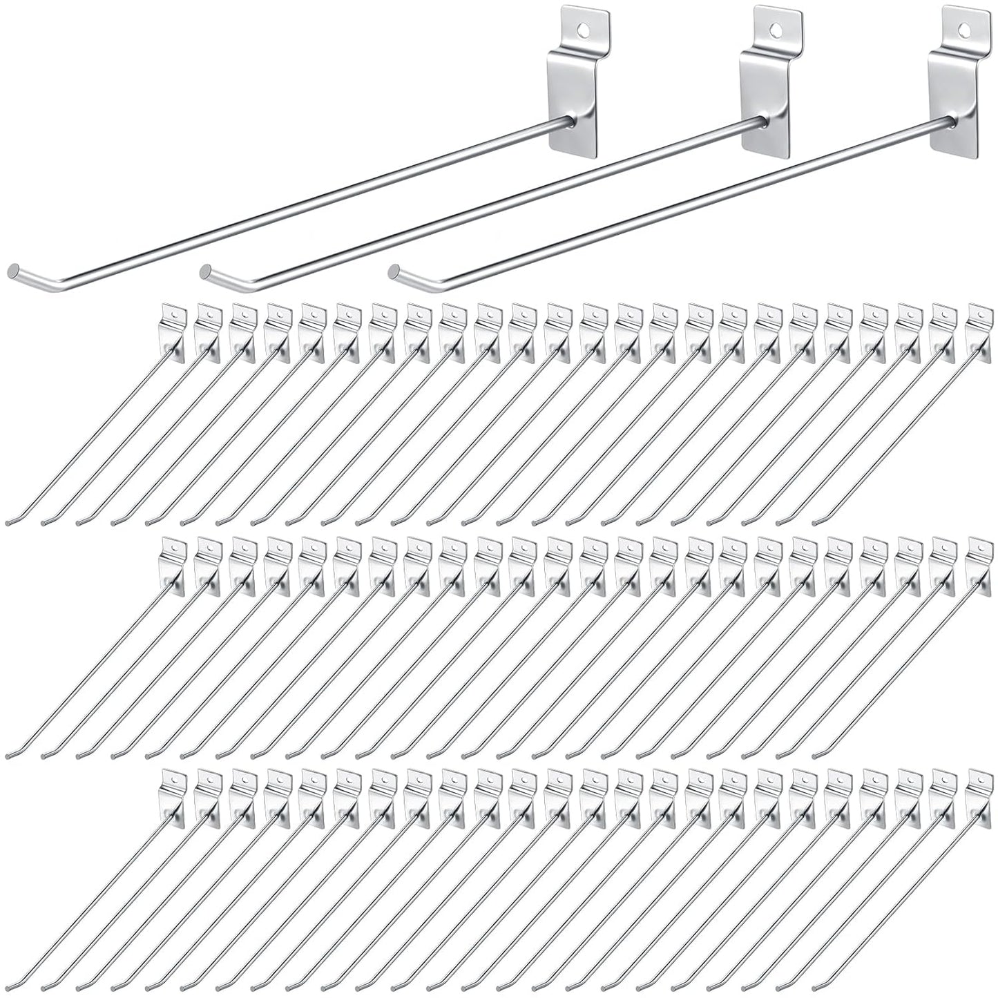 Moxweyeni 100 Pcs Heavy Duty Slatwall Panel Hooks Hanging Metal Slat Wall Hanging Hooks Silver Slat Wall Hanger Commercial Grade Slatwall Pegs Accessories for Shop Retail Display(10 Inch)