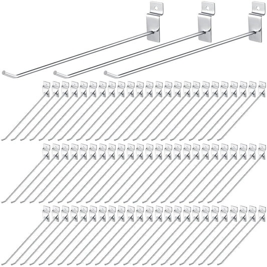 Moxweyeni 100 Pcs Heavy Duty Slatwall Panel Hooks Hanging Metal Slat Wall Hanging Hooks Silver Slat Wall Hanger Commercial Grade Slatwall Pegs Accessories for Shop Retail Display(10 Inch)