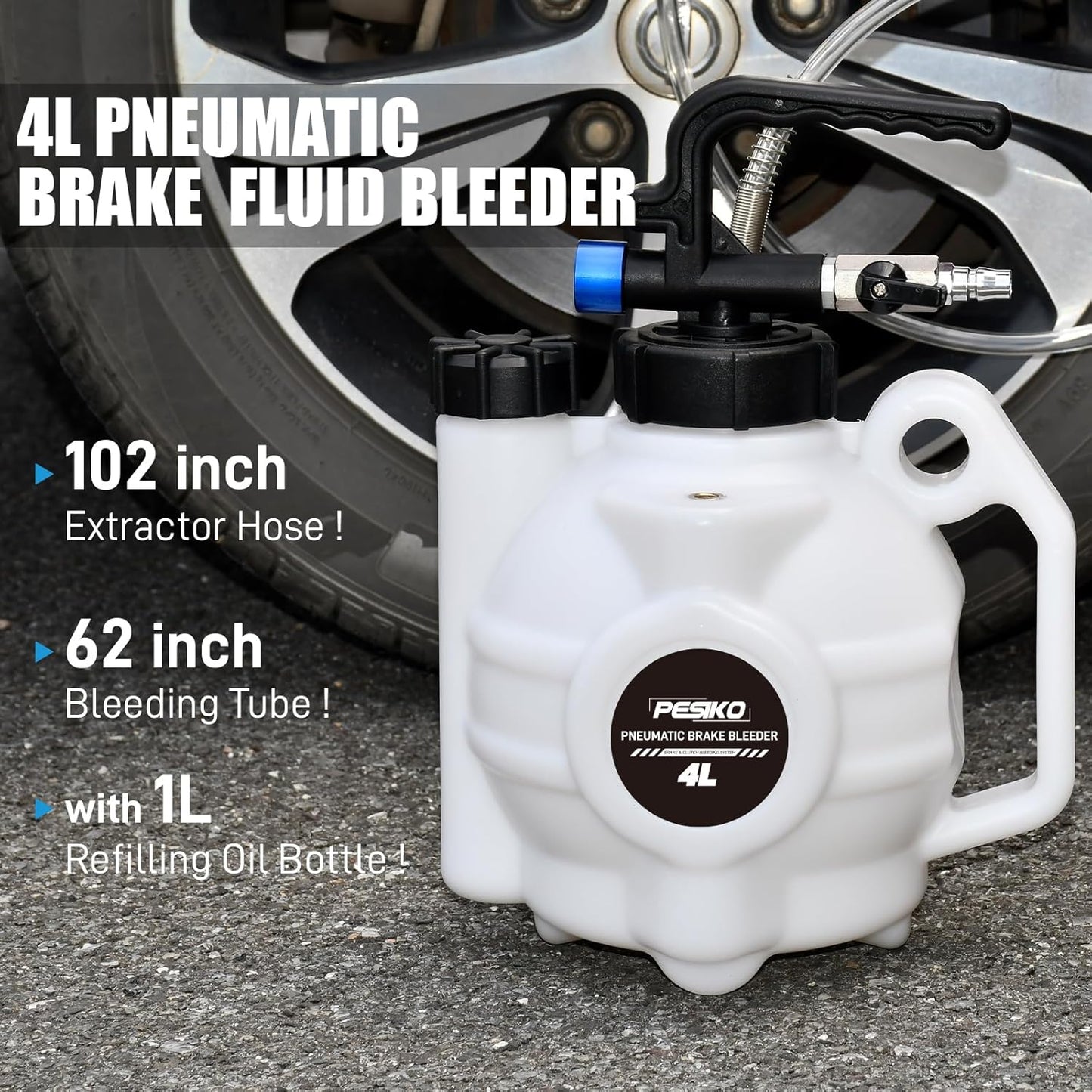 4L Vacuum Brake Bleeder Kit, One Person Pneumatic Brake Bleeding Fluid Extractor and 1L Refilling Bottle for Auto Car Truck