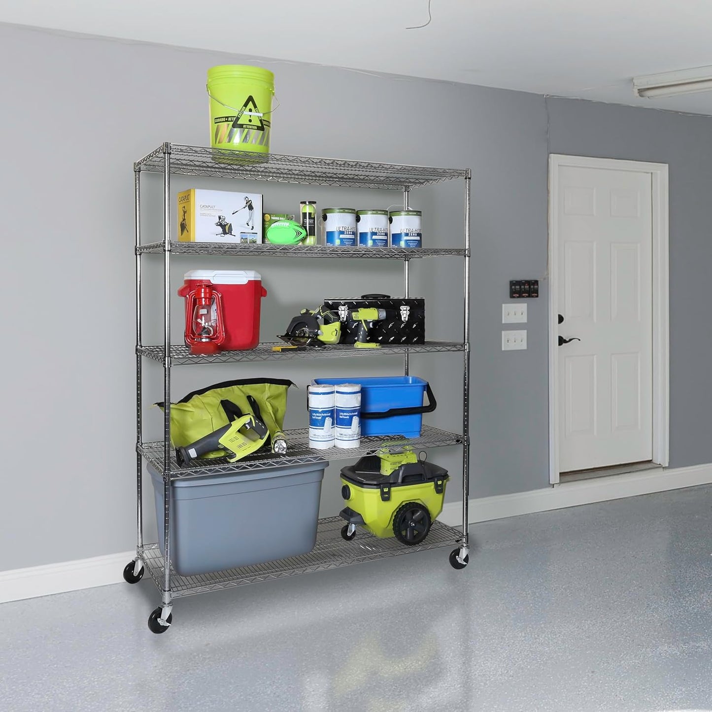 Seville Classics UltraDurable Heavy Duty NSF Solid Steel Wire Rack Storage Unit Wheels, 5-Tier Shelving, 60" W x 24" D