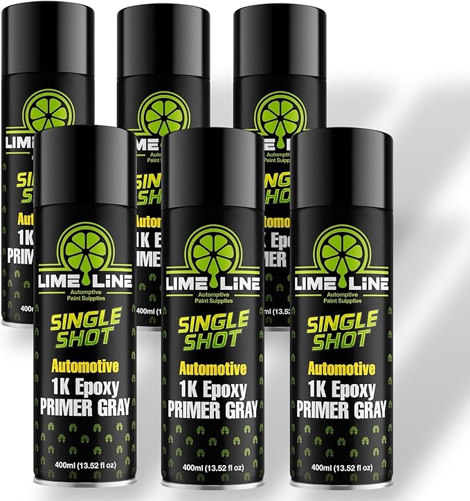 LiME LiNE 1K Epoxy Primer Aerosol Spray Paint - Automotive Bare Metal Adhesion & Rust Protection - Professional Grade - Gray 400ml (Pack of 6)