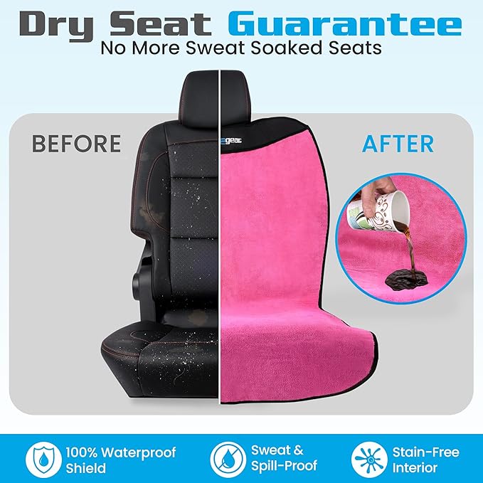 HAPPEGEAR Happeseat Waterproof Car Seat Cover & Protector – Universal Fit Car Seat Towel Cover – Non-Slip Backing, Easy Install & Storage, Machine Washable, Fits Front & Back, Pink
