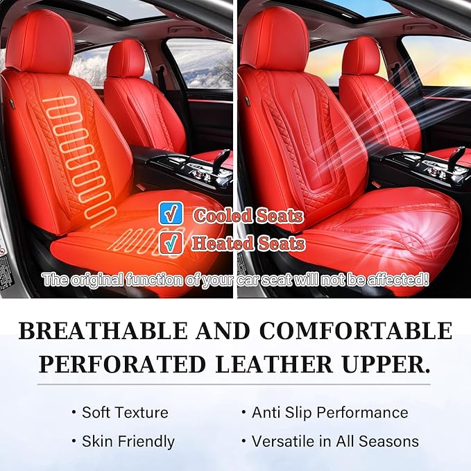 Coverado Car Seat Covers Full Set, Front Seat Cover and Back Seat Covers for Cars, Faux Leather Waterproof Seat Covers, Car Seat Protectors, Automotive Seat Covers Universal for Most Vehicles Red