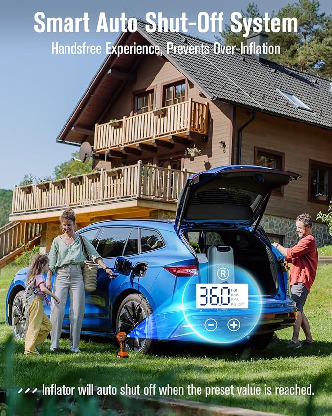 Avid Power Tire Inflator Portable Air Compressor, 20V Cordless Rechargeable Battery Tire Pump w/ 12V Car Power Adapter, Digital Pressure Gauge, Auto Air Pump for Many Inflatables (Orange)