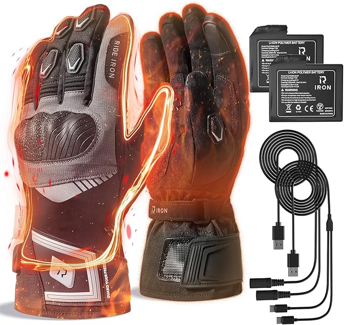 Heated Motorcycle Gloves for Men with CE Level 1 KP, 7.6V 3000mAh Rechargeable Heated Gloves Touchscreen Protective Gears