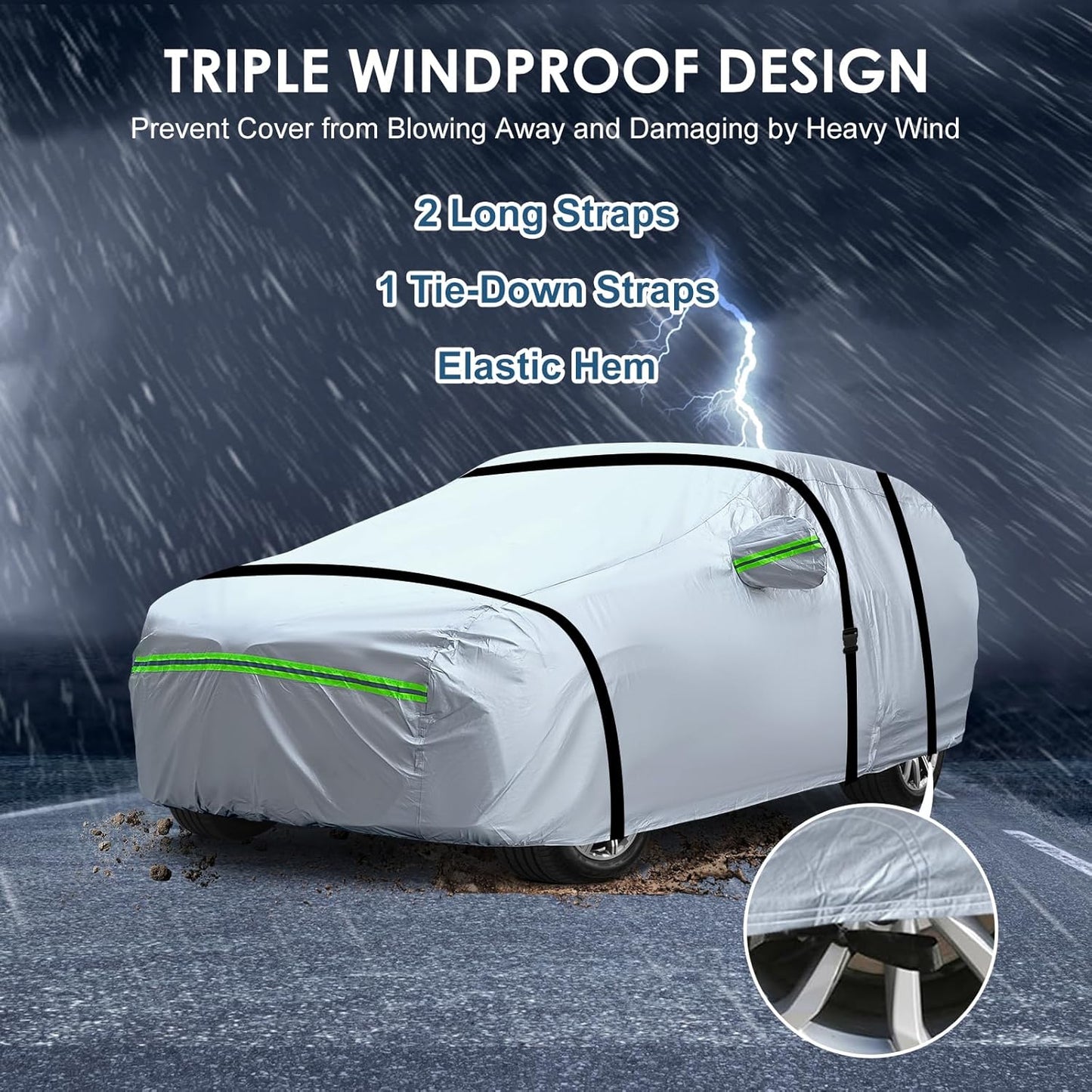AUQDD 6-Layers Premium SUV Car Cover Waterproof All Weather Weatherproof UV Sun Protection Snow Dust Storm Resistant Outdoor Exterior Custom Form-Fit Full Padded Car Cover with Straps 178"-190" K7