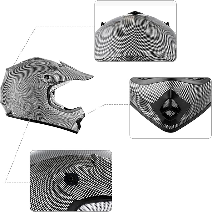 XFMT DOT Youth Kids Dirt Bike Helmet Full Face Motocross Helmets for Off-Road ATV Street Bike Four Wheeler Motorcycle with Goggles & Gloves (Carbon Fiber, Small)