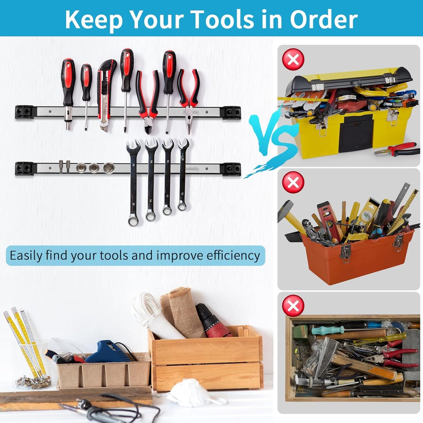 4 Pieces 12" Magnetic Tool Holder Strip, Stainless Steel Surface Tool Magnet Bar, Metal Tool Organizer Rack for Garage Organization, Easy To Install in Workshop, Mounting Screws Included