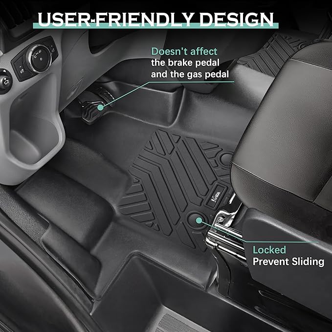 KARPAL Floor Mats Front Liner Fit for 2015-2021 Ford Transit 150/250/350/350HD w/Carpet Flooring (No Fit Transit Connect) Custom Fit All Weather TPE Transit Accessories Front Row Mat