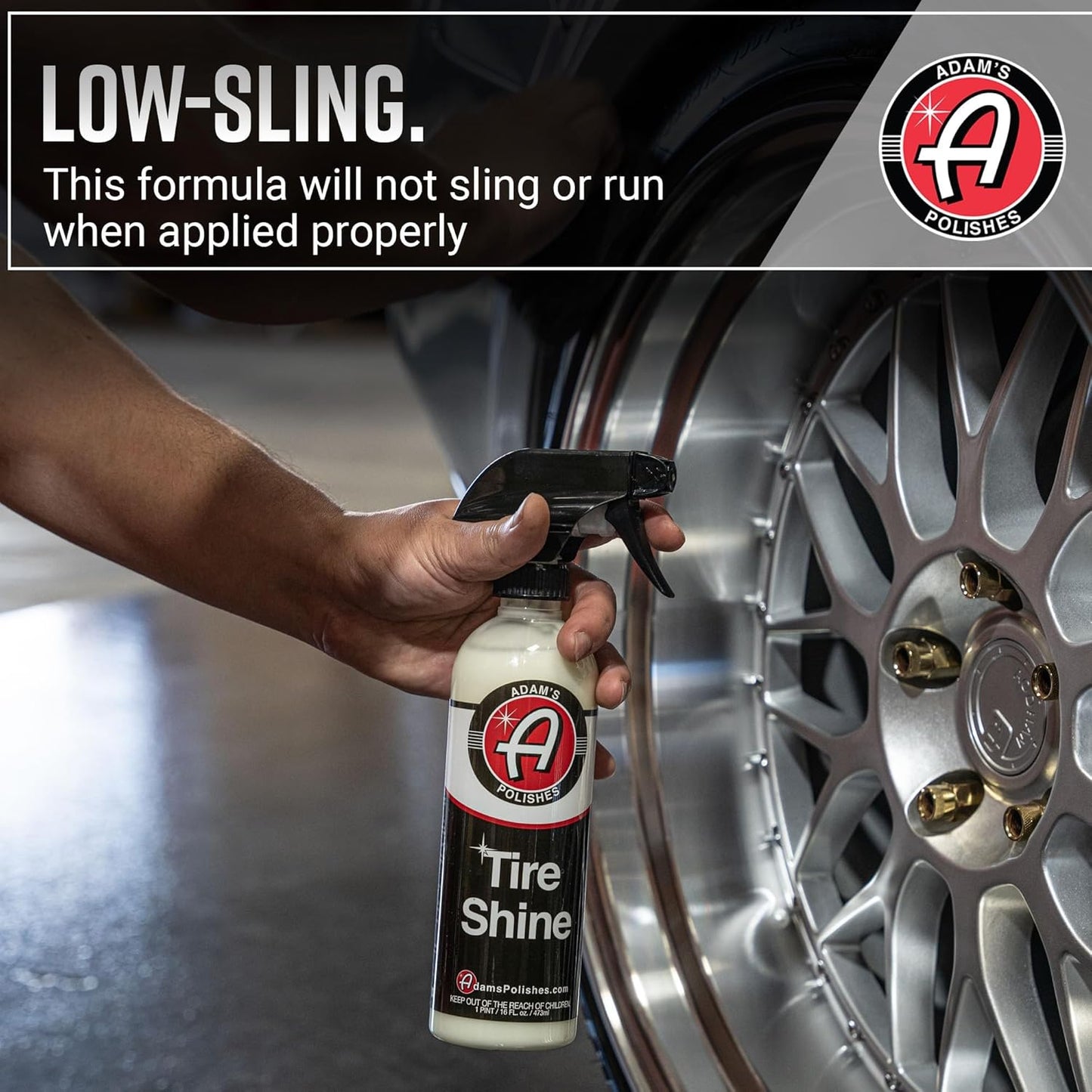 Adam's Tire Shine 16oz - Easy to Use Spray Tire Dressing W/ SiO2 for Glossy Wet Tire Look w/No Sling | Works on Rubber, Vinyl & Plastic | USA Made