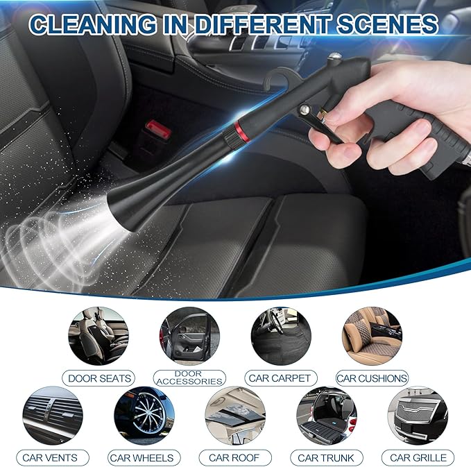 Tornado Car Cleaning Gun, Dry Car Detailing Tools, Aluminum Alloy Bearing Nozzlefor, Car Quickly Blasts Dirt and Dust Works with Air Compressor (Black)