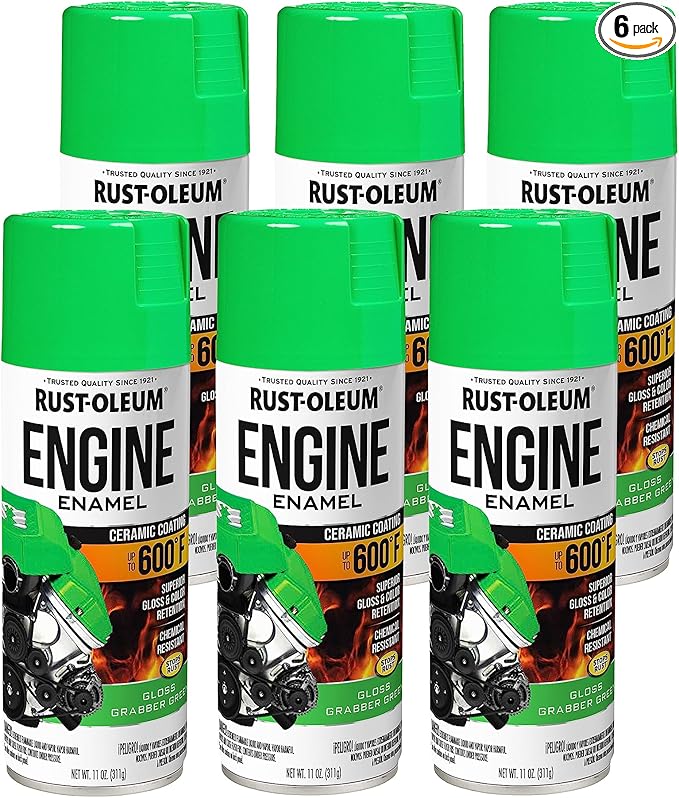 Rust-Oleum 366436-6PK Engine Enamel Spray Paint, 11 oz, Gloss Grabber Green, (Pack of 6)