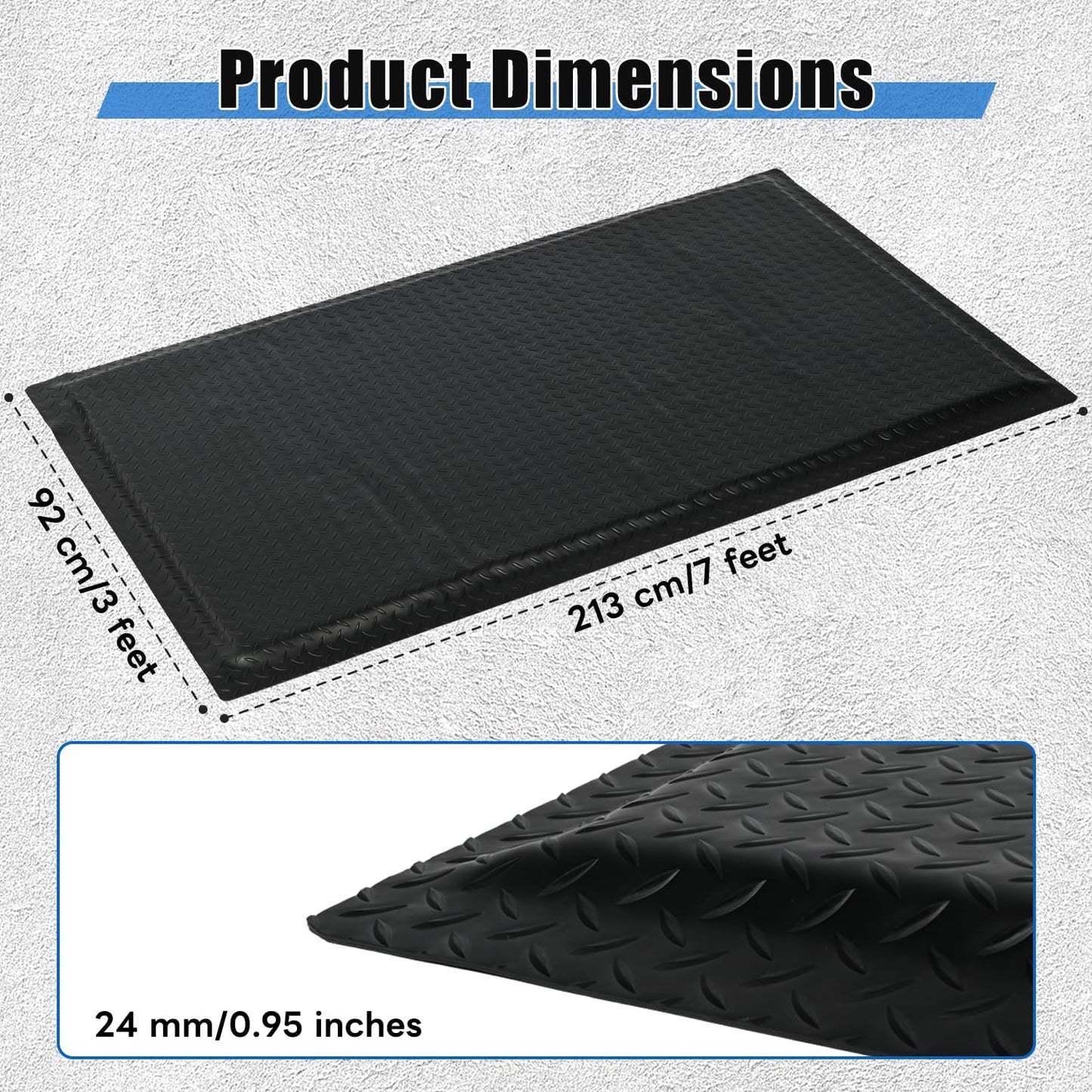 tonchean 3' x 7' Anti Fatigue Mats Industrial Extra Thick 15/16" Ergonomic Standing Floor Pad, Work Mats for Machinist Workshop Garage, Reducing Pressure - Black