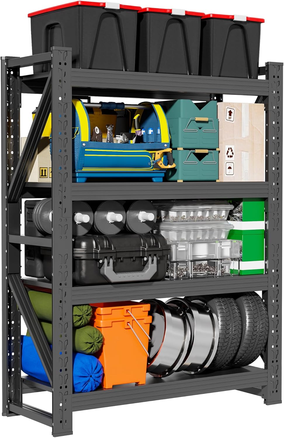 4-Tier Storage Shelves,79" H Heavy-Duty Garage Shelving Unit,Adjustable Industrial Metal Shelf System,4,500lbs Capacity,Tool Organizer for Garage,Workshop,60" W*20" D*79" H,Black