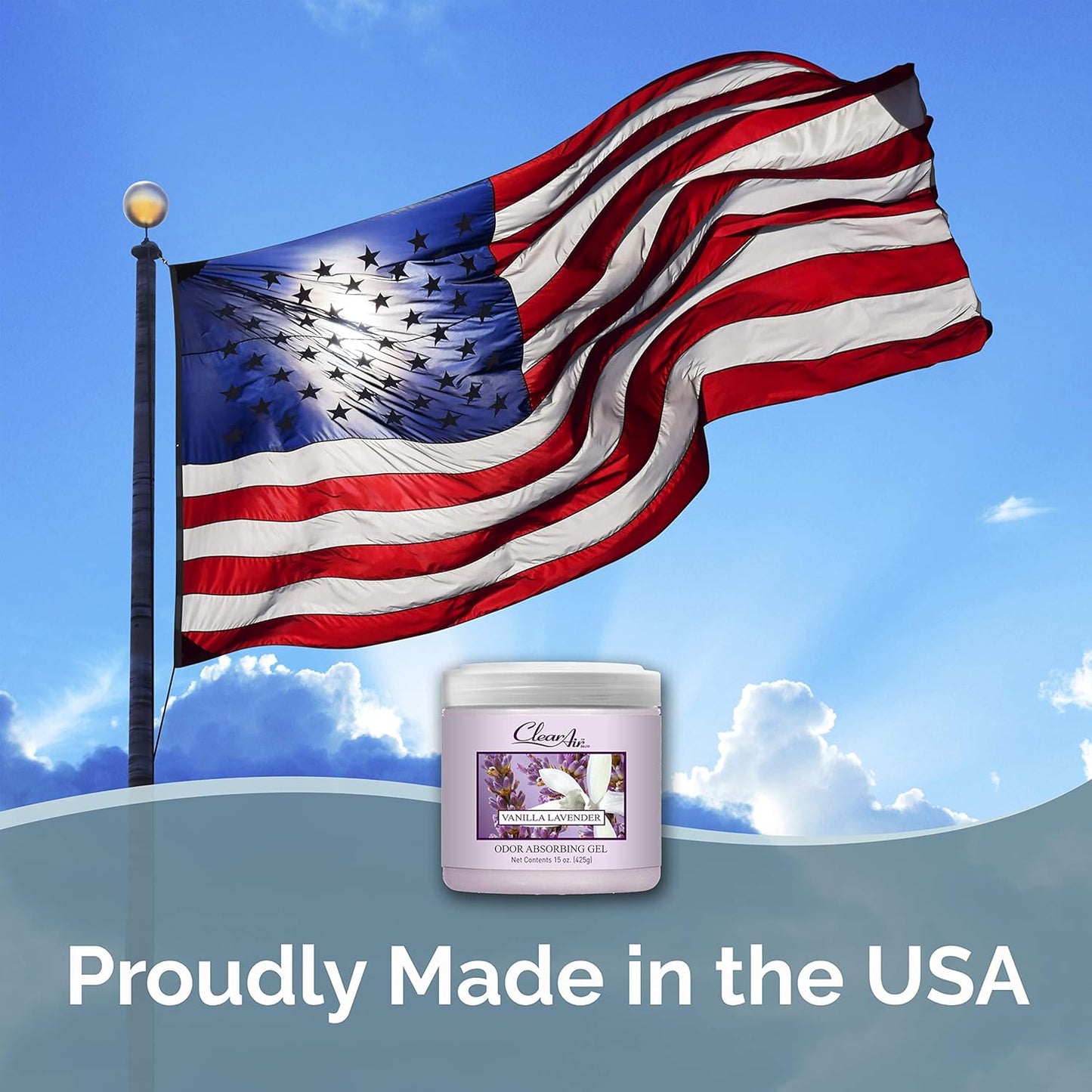 Clear Air Odor Absorber Gel - 15 oz, Pack of 2 - Air Freshener Absorbs and Eliminates Odors in Bathrooms, Cars, Boats, RVs and Pet Areas - Made with Essential Oils - Lavender Vanilla Scent