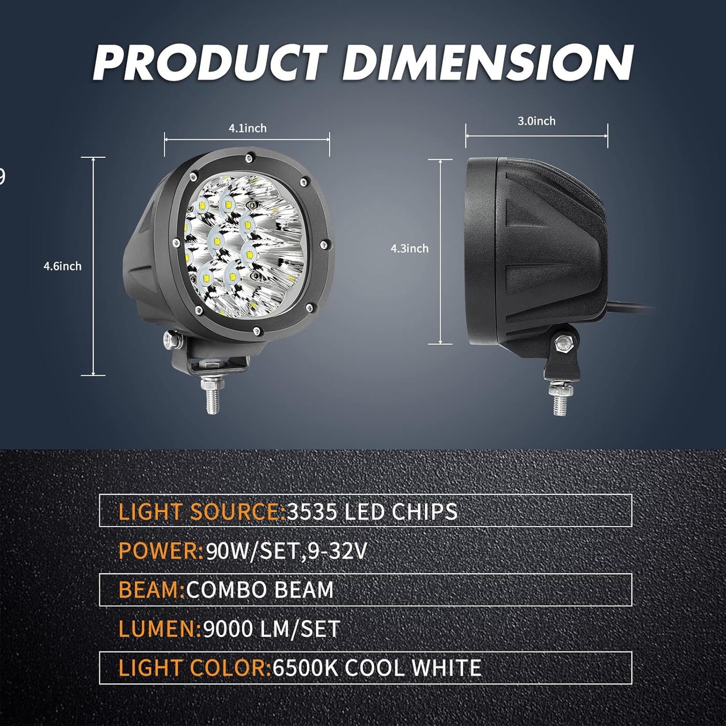 YCHOW-TECH 2PCS 4 Inch LED Fog Lights 90W White Round Offroad Light Bar Flood Beam Off Road LED Pods Bumper Ditch Lights Driving Work Light for Truck Boat Pickup ATV UTV SUV