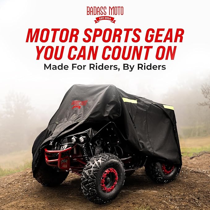 Badass Moto ATV Covers Waterproof Outdoor Heavy Duty, Rip-Resistant, Night-Reflective Quad Cover, 4 Wheeler Cover, ATV Accessories Fits Can am, Polaris Sportsman, Honda Rancher & More, Medium 85" Long