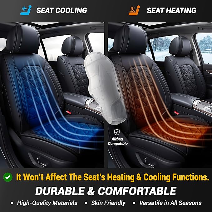 OASIS AUTO Car Seat Covers Full Set Premium Waterproof Faux Leather Cushion Universal Accessories Fit SUV Truck Sedan Automotive Vehicle Auto Interior Protector (OS010-Black)