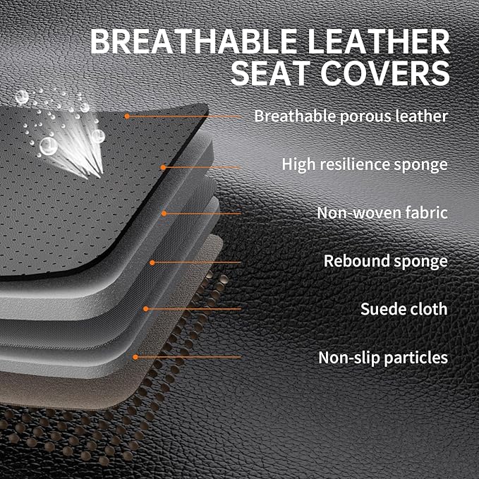 Car Seat Covers Front Seats Black, Luxury Leather Automotive Seat Covers with Lumbar Support, Waterproof Car Seat Protector Universal Fit for Most Cars Trucks Pick-ups SUVs