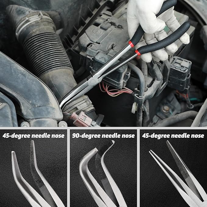 AIRTOON 6-Piece 11" Hose Gripper Plier & Long Reach Pliers Set, Straight, 45, 90-Degree Angle, 5/16-Inch, 1/2-Inch, 3/4-Inch Dia, Extra-long Pliers for Hard-to-Reach Narrow Spaces