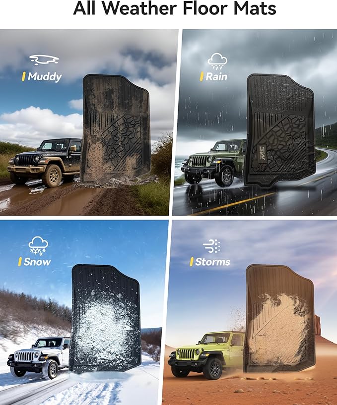 3W Floor Mats&Cargo Liner Fit for Jeep Wrangler JL 2018-2024 2025 Unlimited 4-Door Sahara Willys Rubicon Without Subwoofer (Non JK or 4XE) All-Weather TPE Floor Liner and Trunk Full Set Car Mats