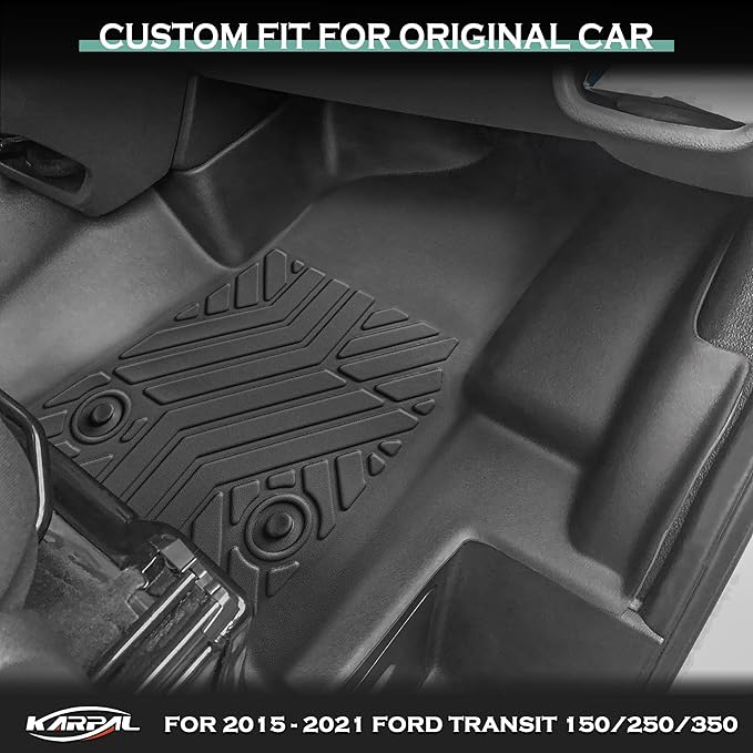 KARPAL Floor Mats Front Liner Fit for 2015-2021 Ford Transit 150/250/350/350HD w/Carpet Flooring (No Fit Transit Connect) Custom Fit All Weather TPE Transit Accessories Front Row Mat