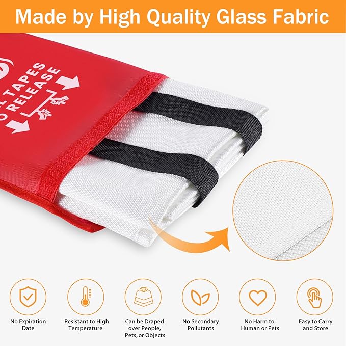 KANHIRO Fire Blanket Emergency for Home Kitchen - Fiberglass Fire Suppression Blanket Great for School, Fireplace, Grill, Car, Office, Warehouse (2 Pack, 39 in X 39 in)