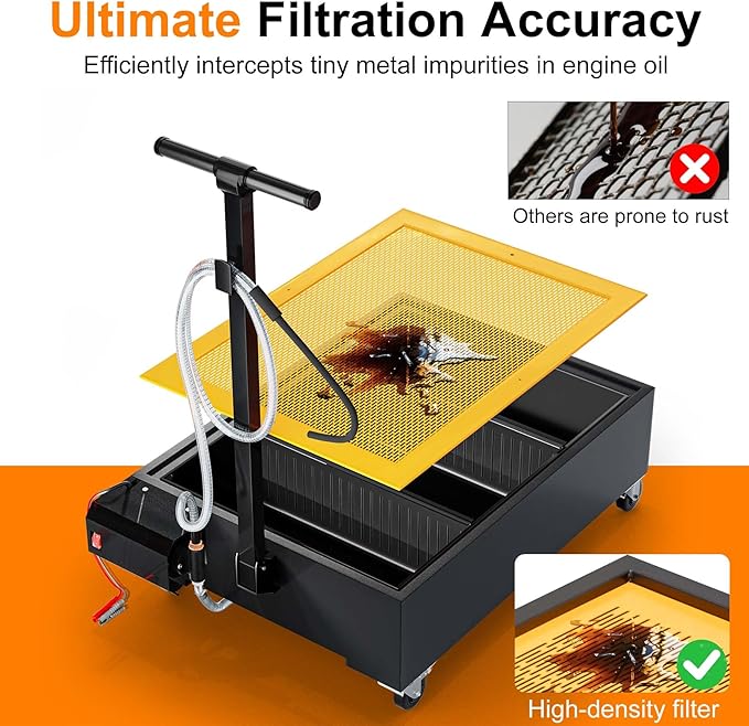 Oil Drain Pan, 21 Gallons Low Profile Oil Change Pan, Large Capacity Rolling Oil Drain Cart, Adjustable Hand, with Pump, Hose, Swivel Casters Wheels, Heavy-Duty for Trucks, RVs, SUVs