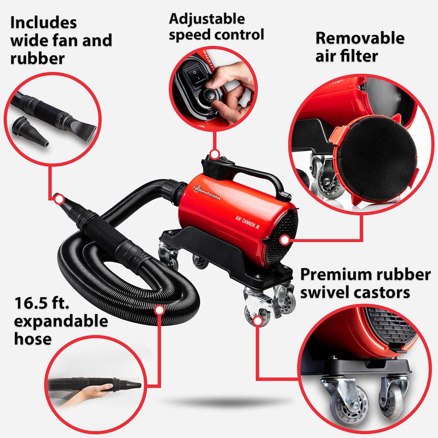 Adam's Polishes Air Cannon Jr. + Wall Mount Combo - High Powered Filtered Blower | Dry Before Car Cleaning, Detailing, Wax, or Ceramic Coating | Auto Tool Kit Gift for Boat, RV, Motorcycle