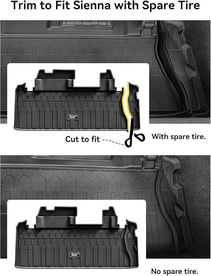 3W Cargo Mat Custom Fit for 2021-2026 Toyota Sienna, TPE Trunk Mat for Sienna 7 Seat & 8 Seat Car Accessories, Heavy Duty Cargo Liner