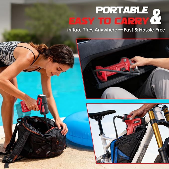 Cordless Tire Inflator Air Compressor Compatible with Milwaukee 18V Battery (Tool Only), 150 PSI Portable Car Air Pump with Digital Pressure Gauge, Automatic Shut Off, LED Light
